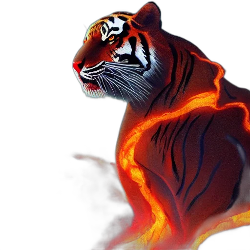 animal, creature, concept art, fantasy art, photorealistic, comic book art, fire, tiger transparent PNG cut-out