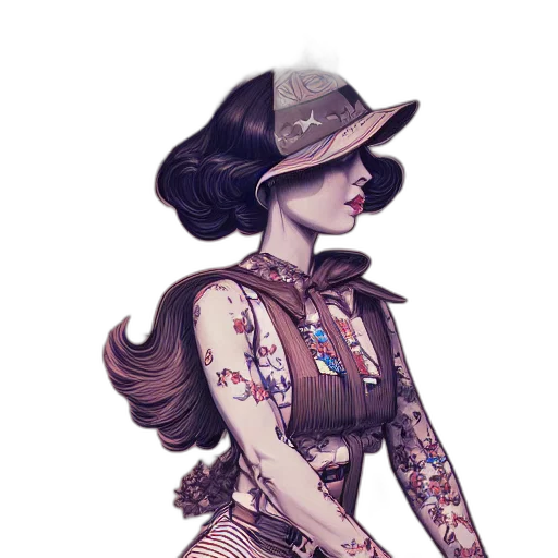 dress, hat, staff, jacket, fantasy art, concept art, watercolor, comic book art transparent PNG cut-out
