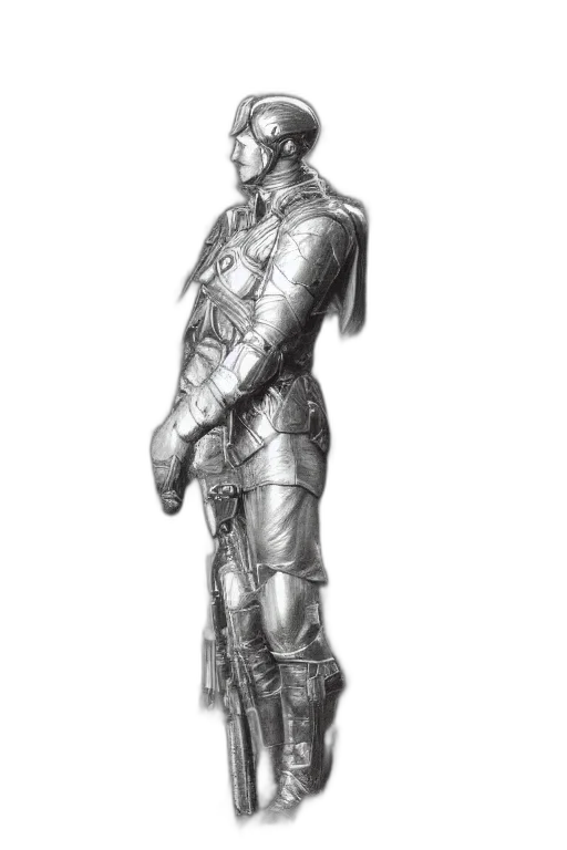 sword, robot, staff, jacket, concept art, 3d render, fantasy art, pencil sketch transparent PNG cut-out