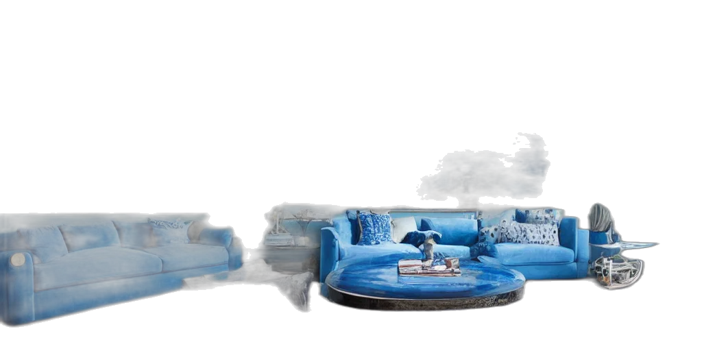 furniture, 3d render, concept art, photorealistic, snow, fog, outer space, blue transparent PNG cut-out