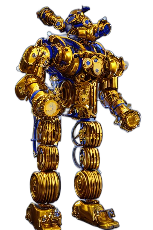 robot, weapon, jewelry, concept art, 3d render, fantasy art, pixel art, golden transparent PNG cut-out