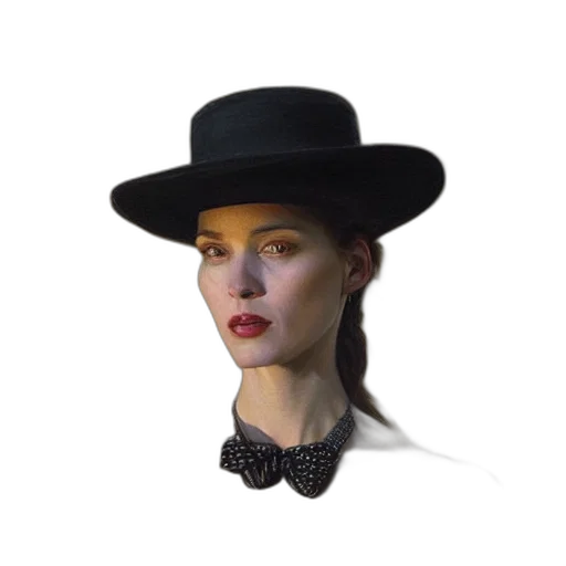 hat, staff, face, jewelry, photorealistic, 3d render, concept art, oil painting transparent PNG cut-out