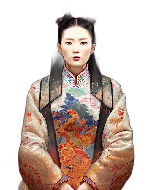 face, staff, dragon, dress, photorealistic, fantasy art, concept art, oil painting transparent PNG cut-out