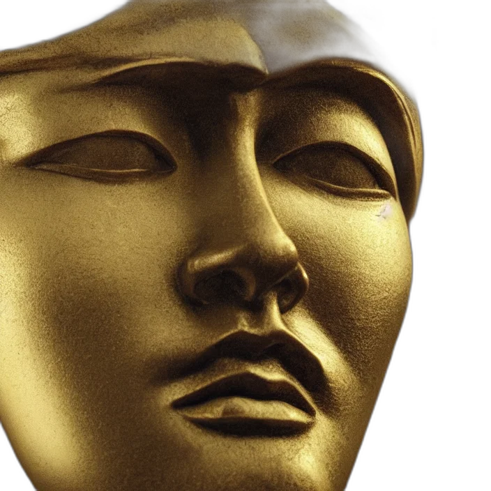 mask, face, crown, jewelry, 3d render, photorealistic, golden, stoic transparent PNG cut-out