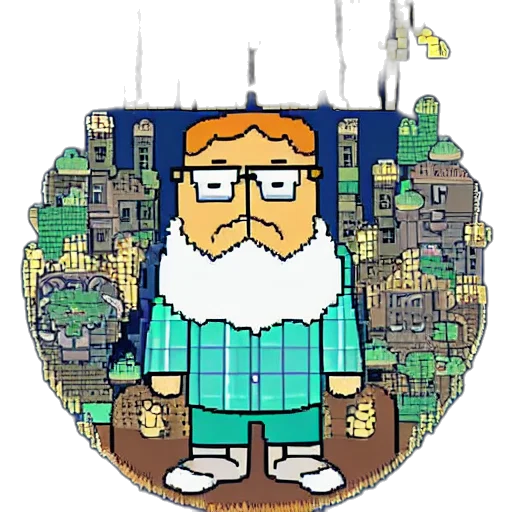 robot, jacket, animal, staff, pixel art, cartoon, concept art, comic book art transparent PNG cut-out
