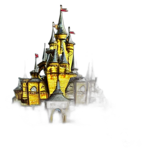 crown, building, concept art, 3d render, pixel art, fantasy art, fog, golden transparent PNG cut-out