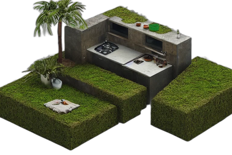 building, furniture, food, 3d render, concept art, photorealistic, pixel art, island transparent PNG cut-out