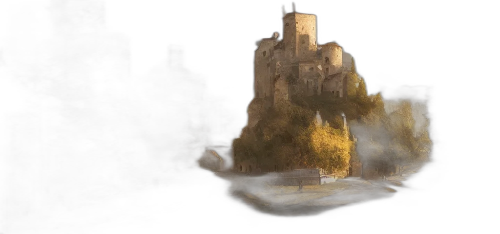 dragon, crown, sword, building, concept art, fantasy art, watercolor, photorealistic transparent PNG cut-out