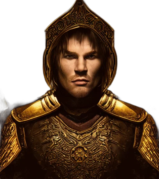 face, sword, fantasy art, photorealistic, concept art, pixel art, golden, elder transparent PNG cut-out