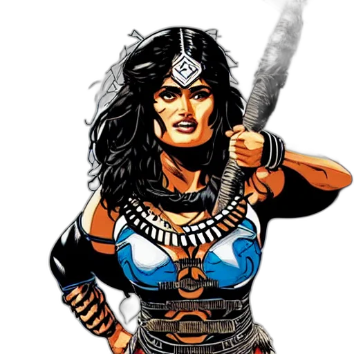comic book art, fantasy art, concept art, cartoon, illustration, salma, hayek, barbarian transparent PNG cut-out