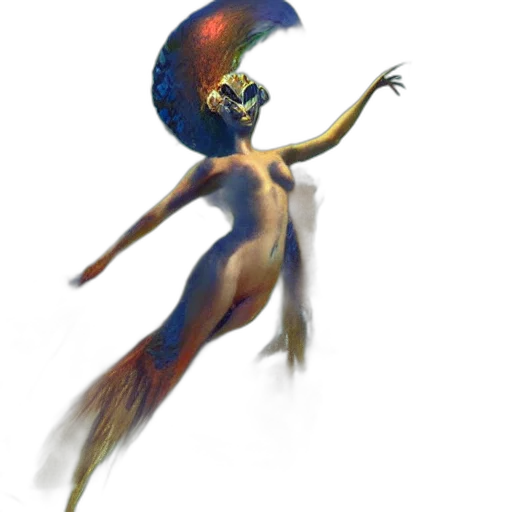 creature, staff, mask, dress, concept art, fantasy art, watercolor, 3d render transparent PNG cut-out