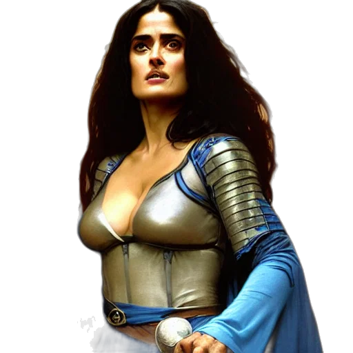 fantasy art, comic book art, concept art, photorealistic, portrait, salma, hayek, surly transparent PNG cut-out