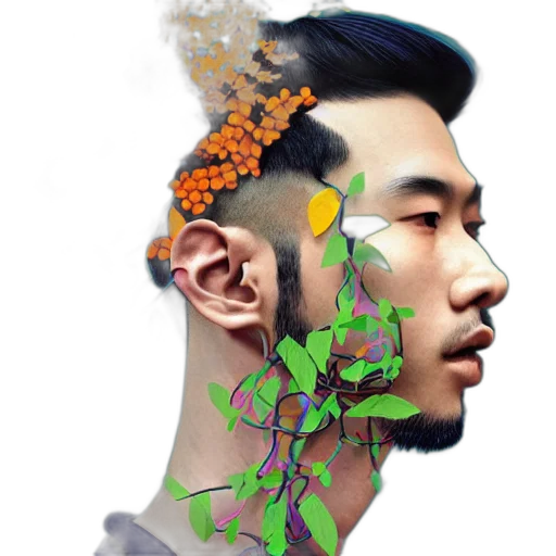face, crown, mask, photorealistic, cyberpunk, concept art, watercolor, green transparent PNG cut-out