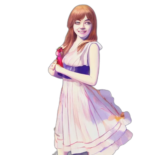 dress, staff, cartoon, anime, concept art, fantasy art, pastel, red transparent PNG cut-out