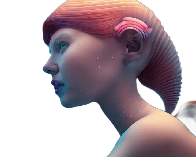 hair, jewelry, face, hat, concept art, 3d render, photorealistic, cyberpunk transparent PNG cut-out