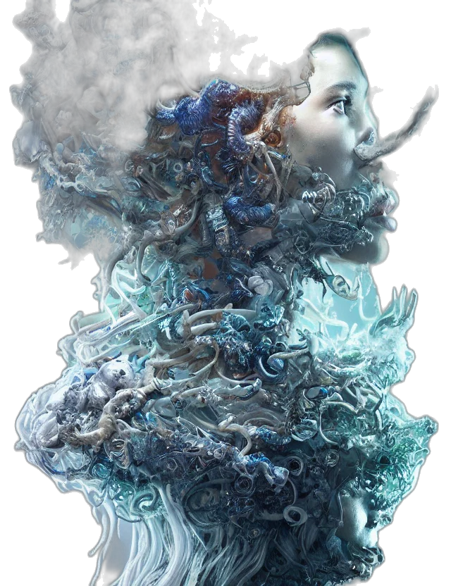 dragon, creature, hair, dress, fantasy art, concept art, photorealistic, 3d render transparent PNG cut-out