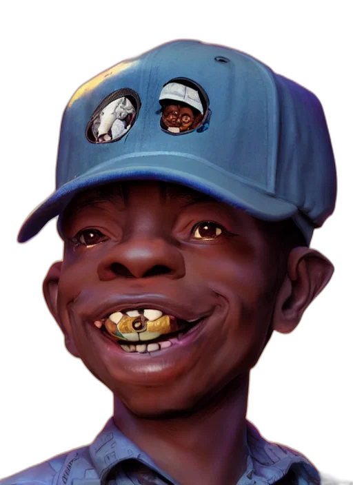 face, mask, creature, hat, concept art, photorealistic, 3d render, cartoon transparent PNG cut-out