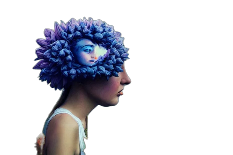 mask, flower, hat, crown, photorealistic, concept art, fantasy art, 3d render transparent PNG cut-out