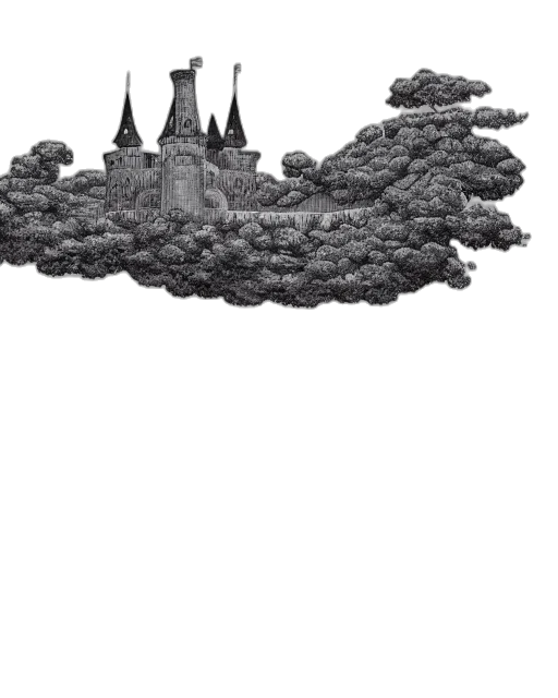 crown, tree, building, sword, concept art, pixel art, fantasy art, 3d render transparent PNG cut-out
