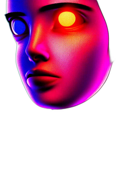 face, mask, robot, creature, vaporwave, 3d render, cyberpunk, concept art transparent PNG cut-out