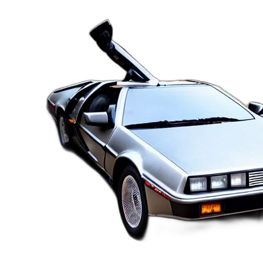 car, vaporwave, concept art, 3d render, photorealistic, photograph, delorean, crashed transparent PNG cut-out
