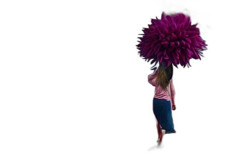 hair, umbrella, flower, hat, 3d render, concept art, giant, dahlia transparent PNG cut-out