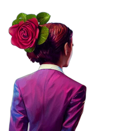 jacket, dress, flower, crown, oil painting, photorealistic, concept art, vaporwave transparent PNG cut-out
