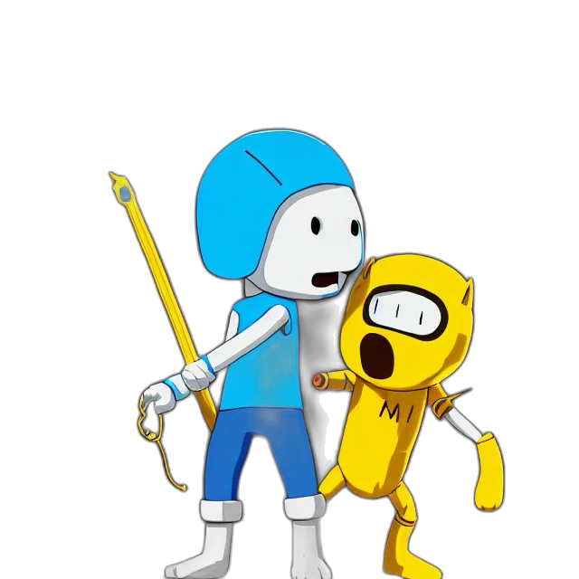 robot, staff, concept art, 3d render, pixel art, cartoon, blue, full transparent PNG cut-out