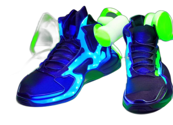 shoes, 3d render, concept art, cyberpunk, vaporwave, neon lights, neon, futuristic transparent PNG cut-out