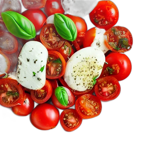 food, photorealistic, 3d render, basil, spices, tomatoes, mozzarella transparent PNG cut-out