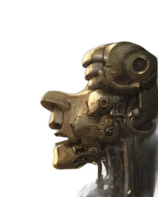 robot, mask, face, weapon, concept art, 3d render, cyberpunk, photorealistic transparent PNG cut-out
