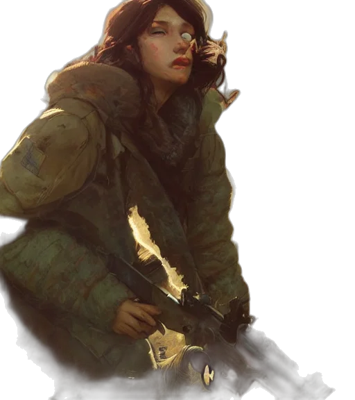 jacket, weapon, face, staff transparent PNG cut-out