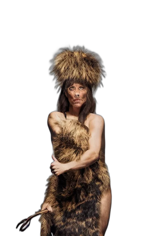 hat, dress, animal, hair, neanderthal, woman, wearing, skin transparent PNG cut-out