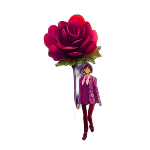 flower, staff, umbrella, jacket, 3d render, concept art, red, portrait transparent PNG cut-out