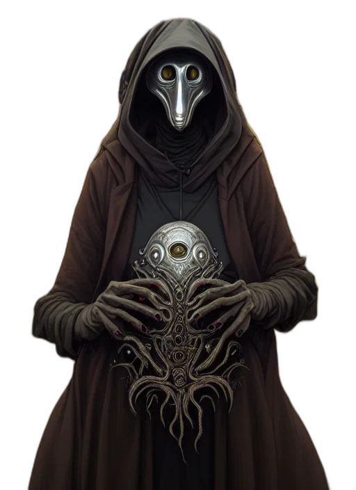 mask, staff, creature, face, concept art, fantasy art, comic book art, pixel art transparent PNG cut-out