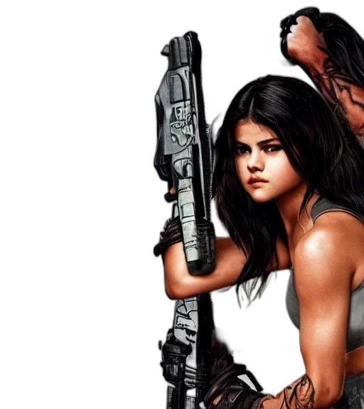 weapon, concept art, badass, photo, tough, looking, selena, gomez transparent PNG cut-out