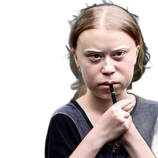face, photorealistic, greta, thunberg, smoking, cigarette transparent PNG cut-out