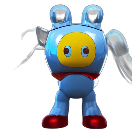 robot, creature, weapon, staff, 3d render, concept art, blue, doraemon transparent PNG cut-out