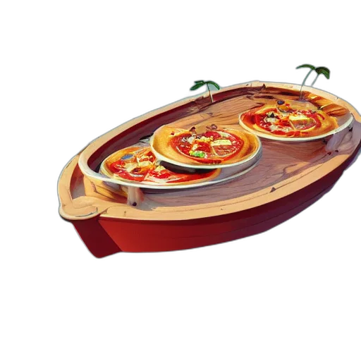 food, furniture, 3d render, concept art, photorealistic, boat, lake, flying transparent PNG cut-out