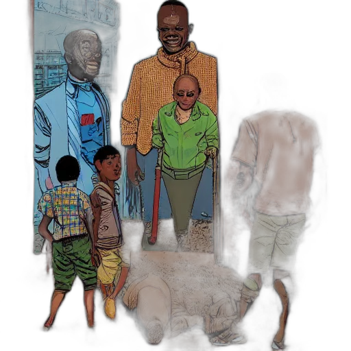 concept art, comic book art, city street, african transparent PNG cut-out