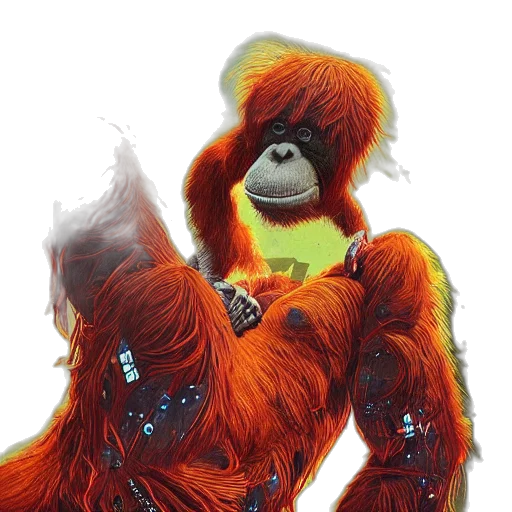 jacket, animal, creature, staff, concept art, comic book art, fantasy art, neon transparent PNG cut-out