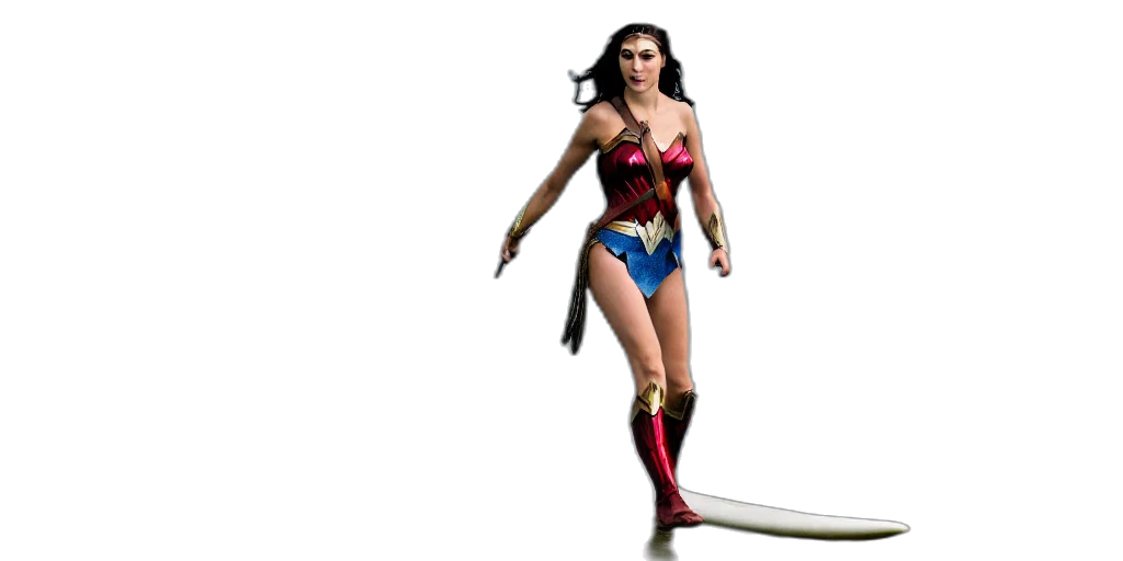 comic book art, concept art, 3d render, gal, gadot, wonder, woman, surfing transparent PNG cut-out