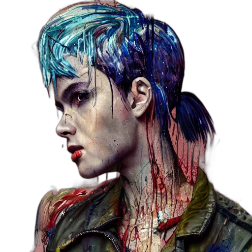jacket, face, cyberpunk, comic book art, photorealistic, concept art, blue, colorful transparent PNG cut-out