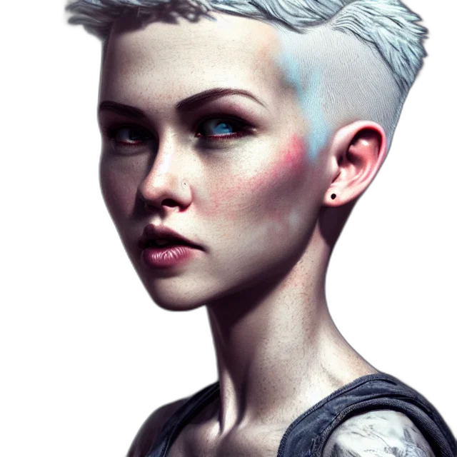 face, hair, staff, robot, concept art, fantasy art, cyberpunk, photorealistic transparent PNG cut-out