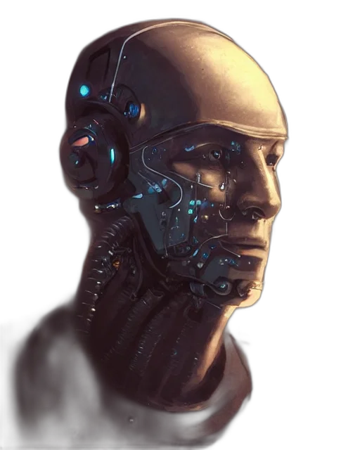 robot, face, mask, creature, cyberpunk, concept art, 3d render, photorealistic transparent PNG cut-out