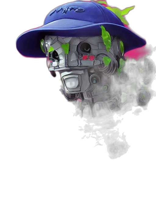 mask, robot, hat, face, concept art, cyberpunk, 3d render, fantasy art transparent PNG cut-out