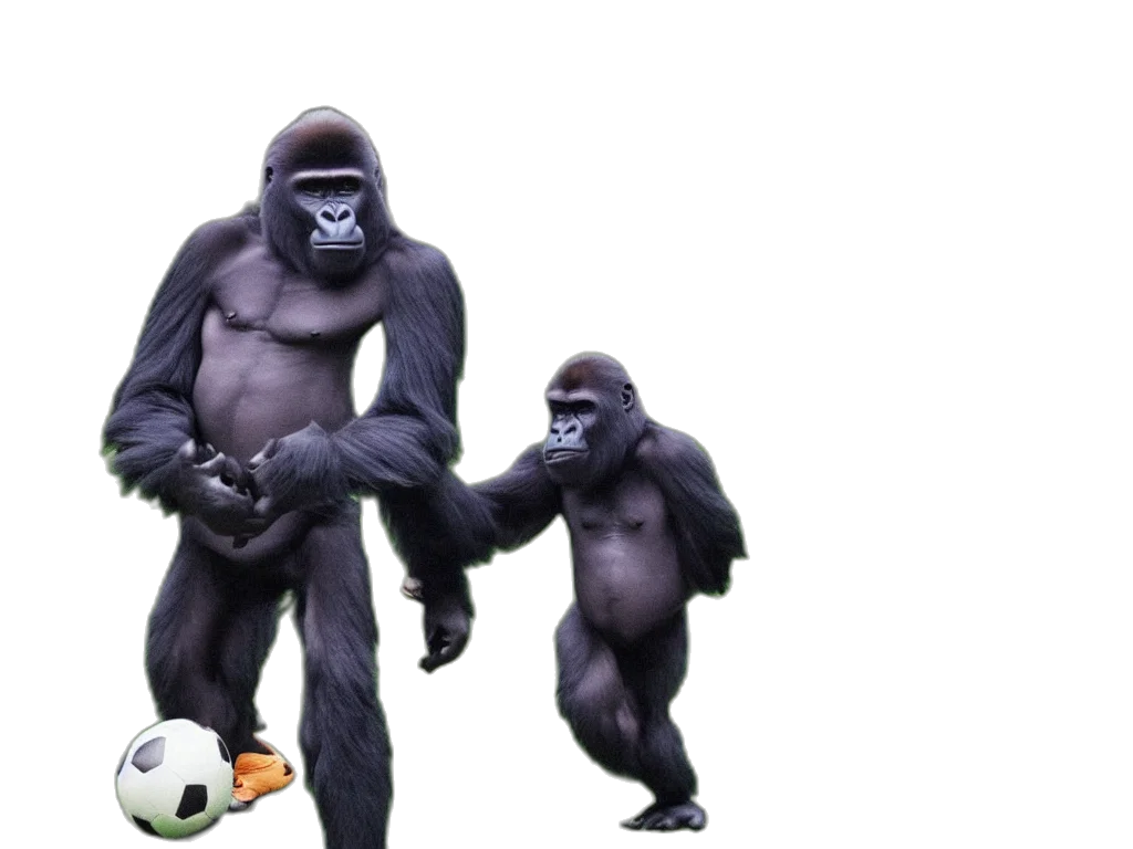 concept art, gorilla, headset, playing, soccer, vivid transparent PNG cut-out