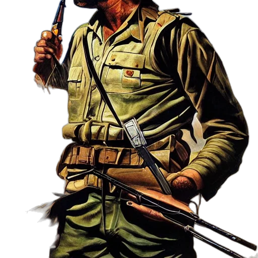 weapon, jacket, staff, hat, concept art, comic book art, photorealistic, pixel art transparent PNG cut-out