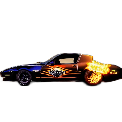 car, concept art, 3d render, comic book art, fantasy art, fire, black, pontiac transparent PNG cut-out