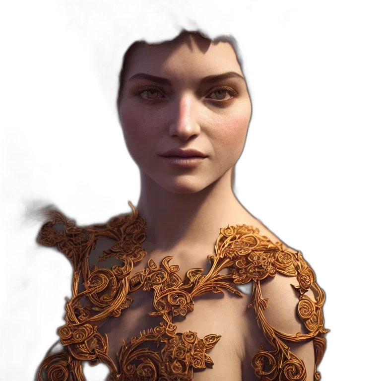 dress, face, crown, jewelry, fantasy art, 3d render, concept art, photorealistic transparent PNG cut-out